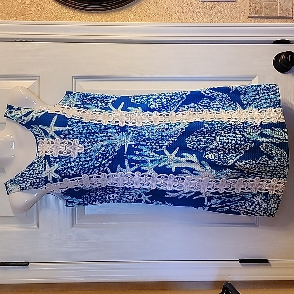 NWOT Lilly Pulitzer Ember Shift Dress Brewster Blue Good Reef Women's Size 4